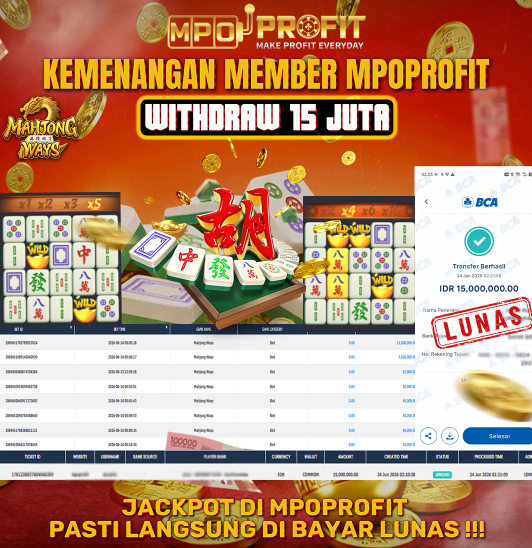 MPOPROFIT JACKPOT PG SOFT! KEMENANGAN MURNI DI (MAHJONG WAHYS 2 TOTAL 15.000.000,- LUNAS)